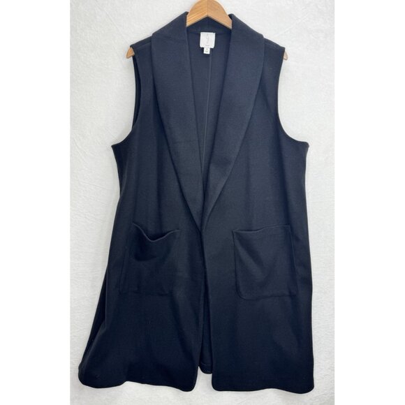 Joie Women's Black Midi Blazer Vest Open Size 2X Pockets Plus - Picture 11 of 11